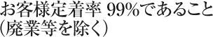 お客様定着率 99%であること（廃業等を除く）